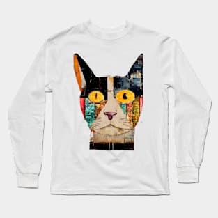 Abstract colorful cat face art Long Sleeve T-Shirt